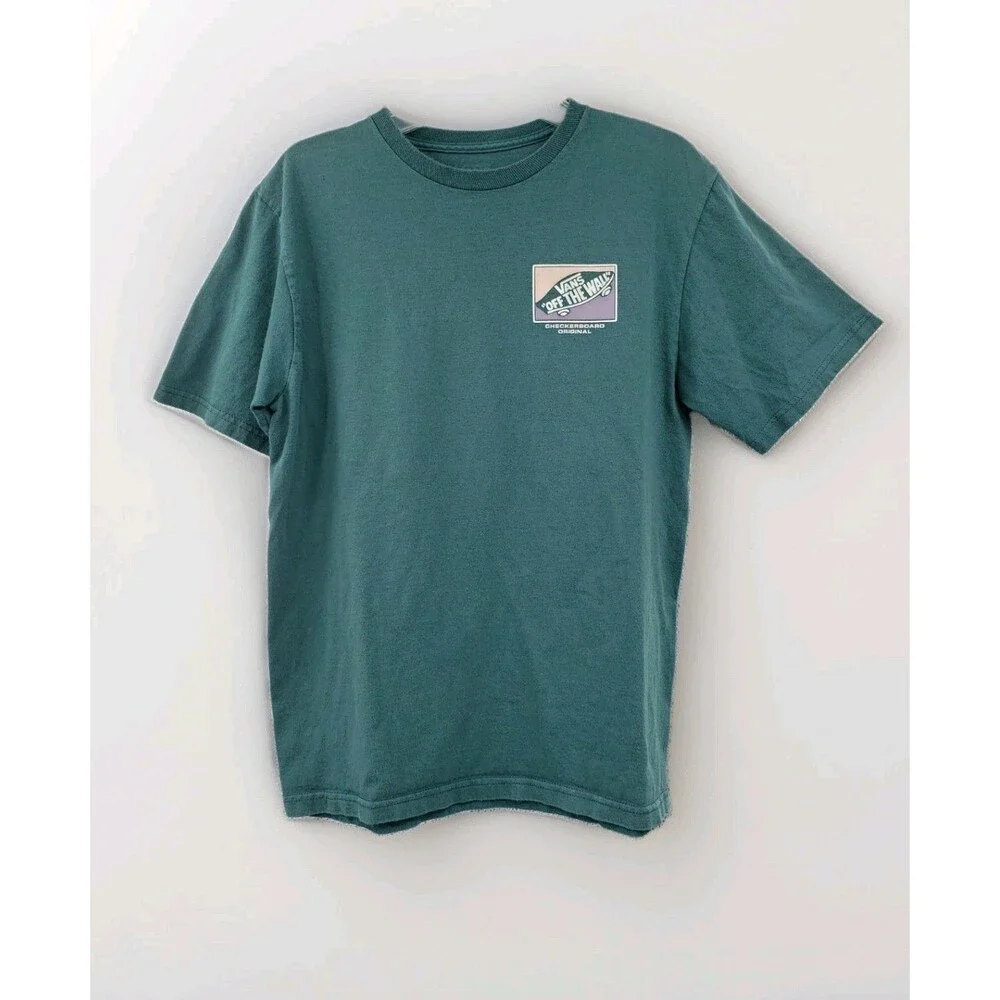 Vans Kids T-Shirt XL Sea Gray Blue Off The Wall Skateboard Double Sided Graphic